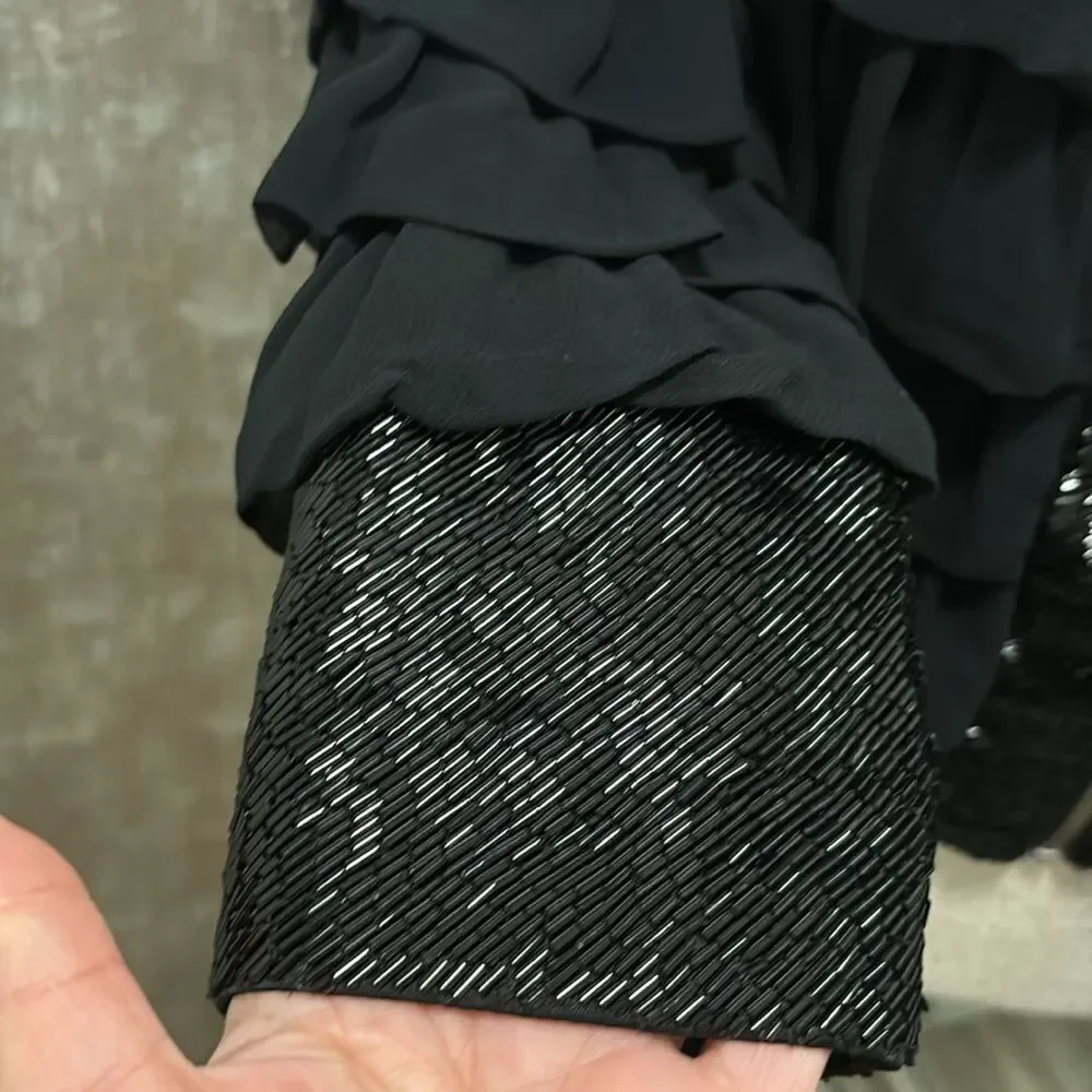 French Connection 100% viscose Chic Black Ruffled/beaded Jacket, US4